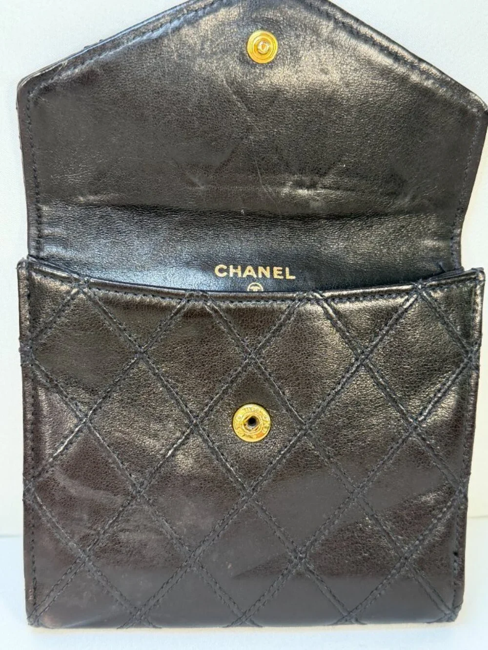 RARE! Vintage CHANEL Brown Quilted Bicolore Leather Gold CC Bifold Wallet